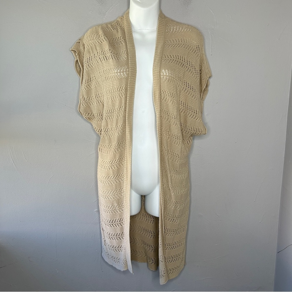 BELLDINI Beige Tan Open Knit Cardigan Vest Kimono - Picture 1 of 6